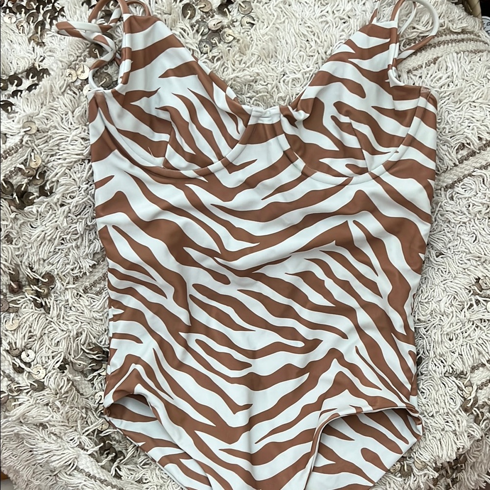 Pink and White Zebra Print one piece Swimsuit size XS